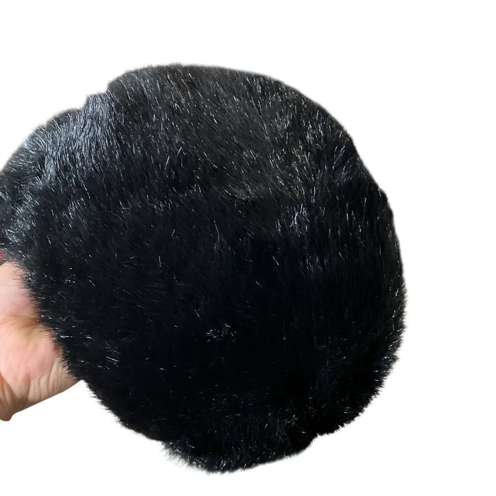 VTG 00s‎ Y2K Dennis Basso Faux Fur Shoulder Crossbody Bucket Bag Leather Black